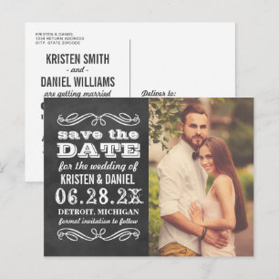Vintage Chalkboard Wedding Photo Save the Date Announcement Postcard