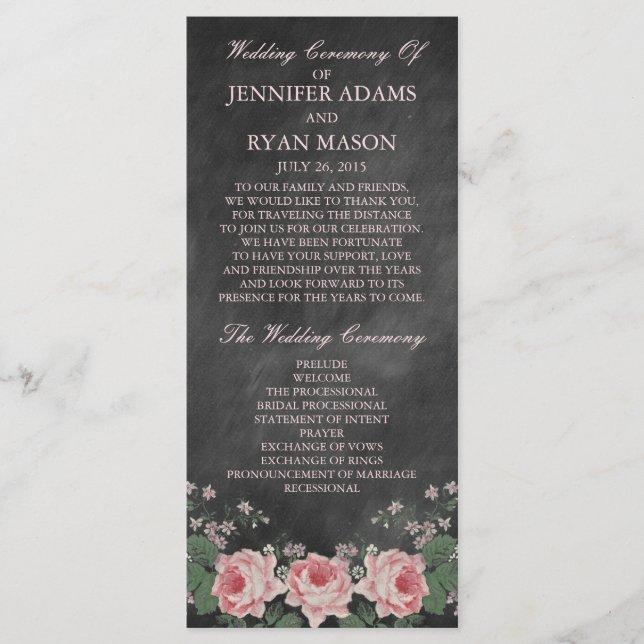 Vintage Chalkboard | Wedding Program Rack Cards (Front)