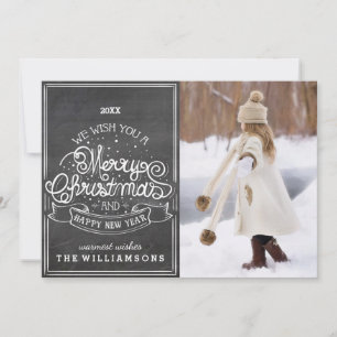 Vintage Chalkboard Wish You Merry Christmas Photo Holiday Card