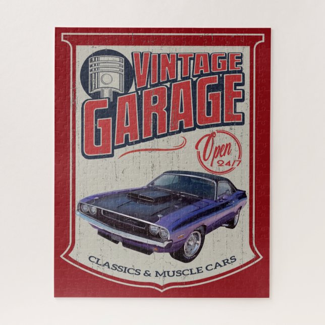 Vintage Challenger Muscle Car Garage Jigsaw Puzzle (Vertical)