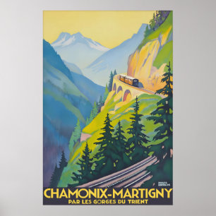 Vintage Chamonix Martigny Travel Poster Print