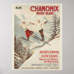 Vintage Chamonix Ski  Illustration Travel Poster