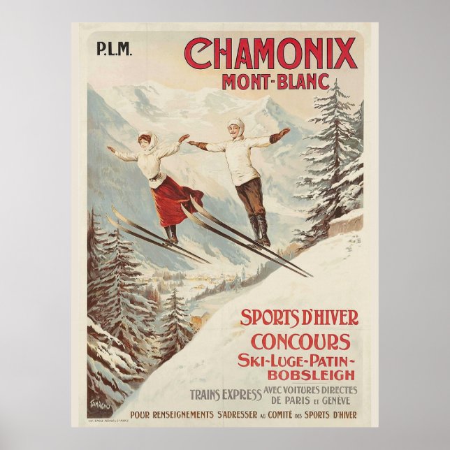 Vintage Chamonix Ski  Illustration Travel Poster (Front)