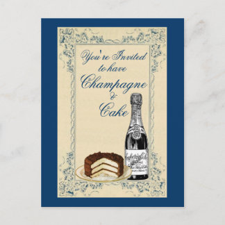 Vintage Champagne and Cake Party Invitation Postcard