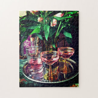 Vintage Champagne Glasses and Floral Puzzle