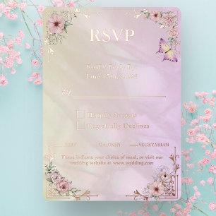 Vintage Champagne Peony Wedding Foil RSVP Card