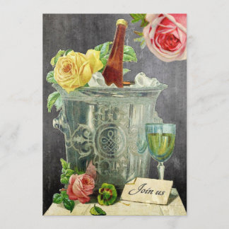 Vintage Champagne Roses Chalkboard Birthday Party Invitation