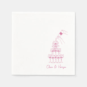 Vintage Champagne Tower Sketch Elegant Wedding Napkin