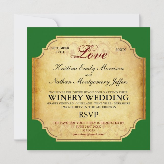 Vintage Champagne Winery Wedding Invitation (Front)