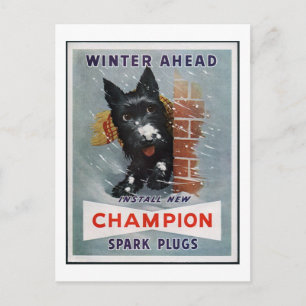 Vintage Champion Spark Plugs Ad Postcard