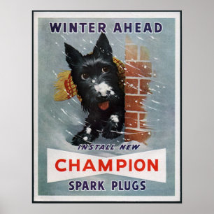Vintage Champion Spark Plugs Ad Poster