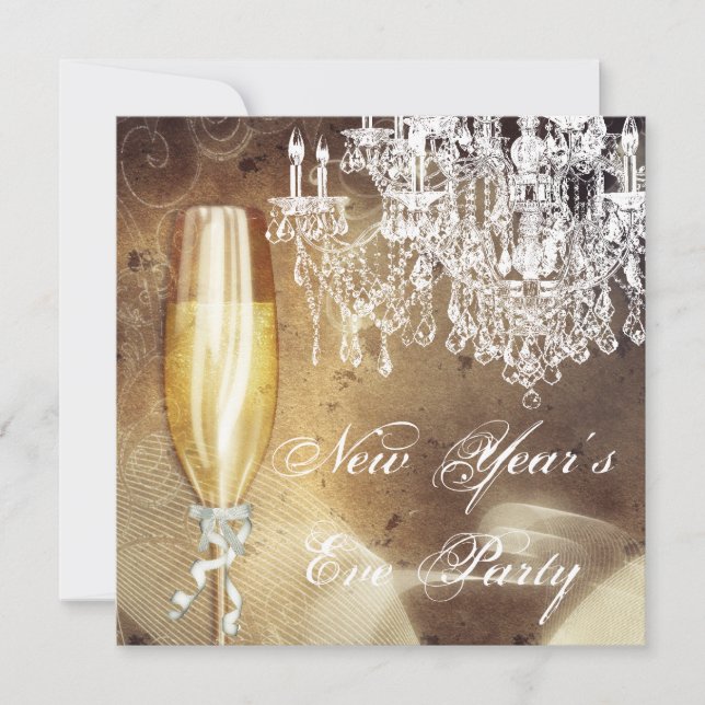 Vintage Chandelier Champagne New Years Eve Party Invitation (Front)