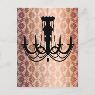 Vintage Chandelier Damask Postcard