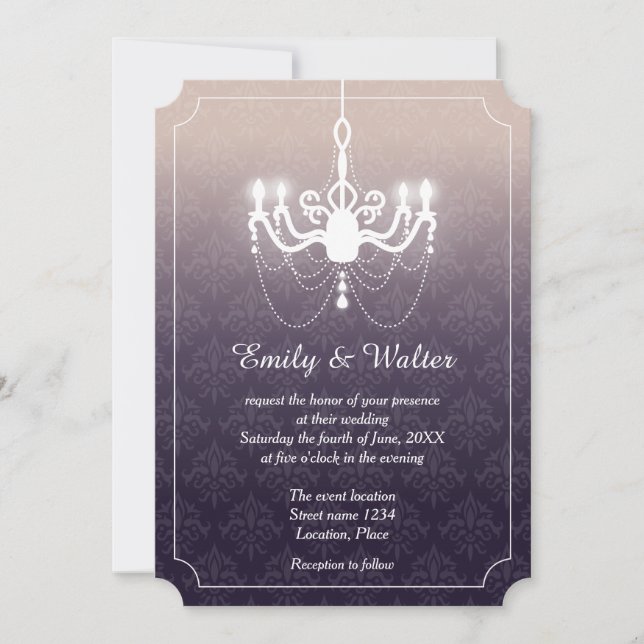Vintage Chandelier Elegant Purple Wedding Invitation (Front)