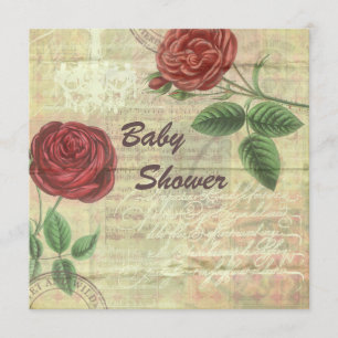 Vintage Chandelier & Red Roses Collage Baby Shower Invitation