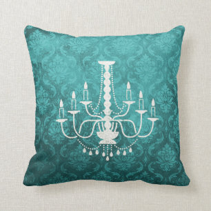 Vintage Chandelier Teal Damask Pillow