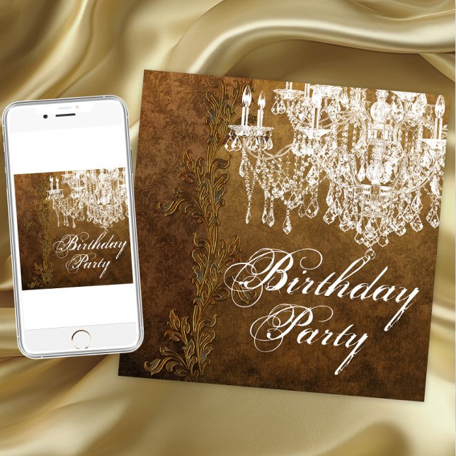 Vintage Chandelier Womans Birthday Party Invitation (Chandelier birthday & all occasion invitation. Instant download & printed invitations available.)