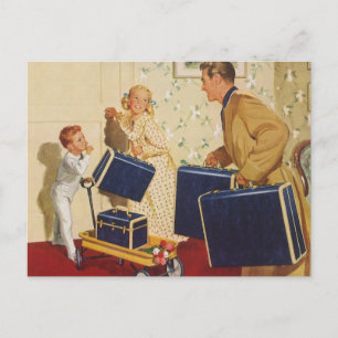 Vintage Change of Address, Family with Suitcases Announcement Postcard