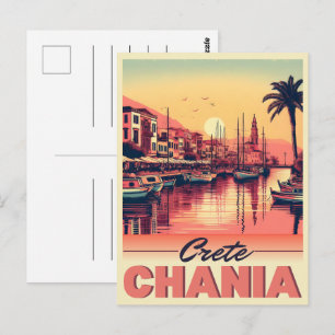 Vintage Chania City crete greece holiday Postcard
