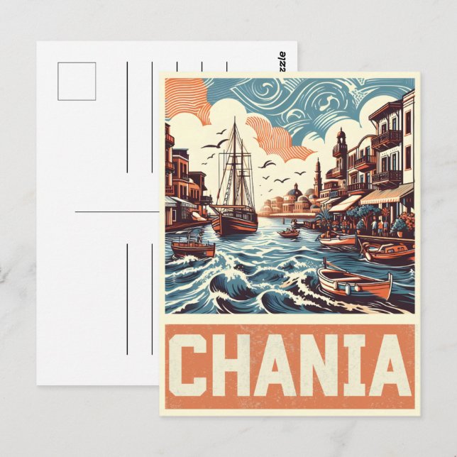 Vintage Chania City Souvenirs crete greece trip Postcard (Front/Back)