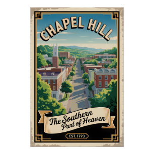Vintage Chapel Hill North Carolina Retro Travel Poster