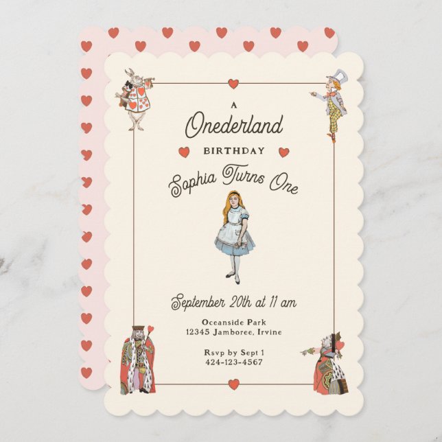 Vintage Characters Alice in Onederland Birthday Invitation (Front/Back)