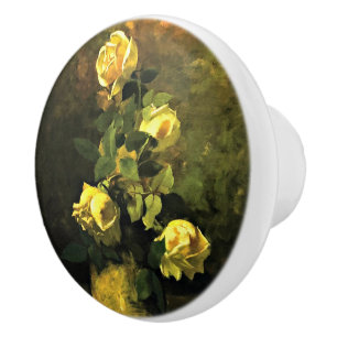 Vintage Charles Ethan Porter Yellow Roses in a Vas Ceramic Knob