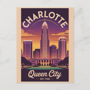 Vintage Charlotte North Carolina Queen City Retro Postcard
