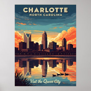 Vintage charlotte north Carolina skyline  Poster