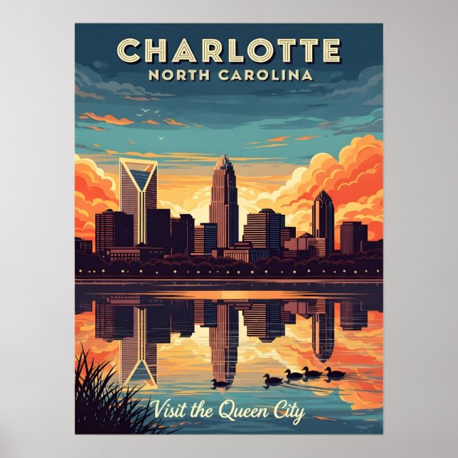 Vintage charlotte north Carolina skyline  Poster (Front)