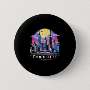 Vintage Charlotte North Carolina Sunset Skyline Ci 6 Cm Round Badge