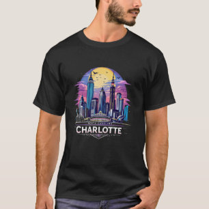 Vintage Charlotte North Carolina Sunset Skyline Ci T-Shirt