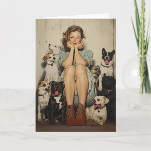 Vintage Charm = A Young Woman Surrounded by Dogs Invitation