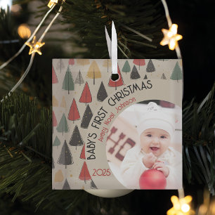 Vintage Charm: Baby's First Christmas Photo Glass Tree Decoration