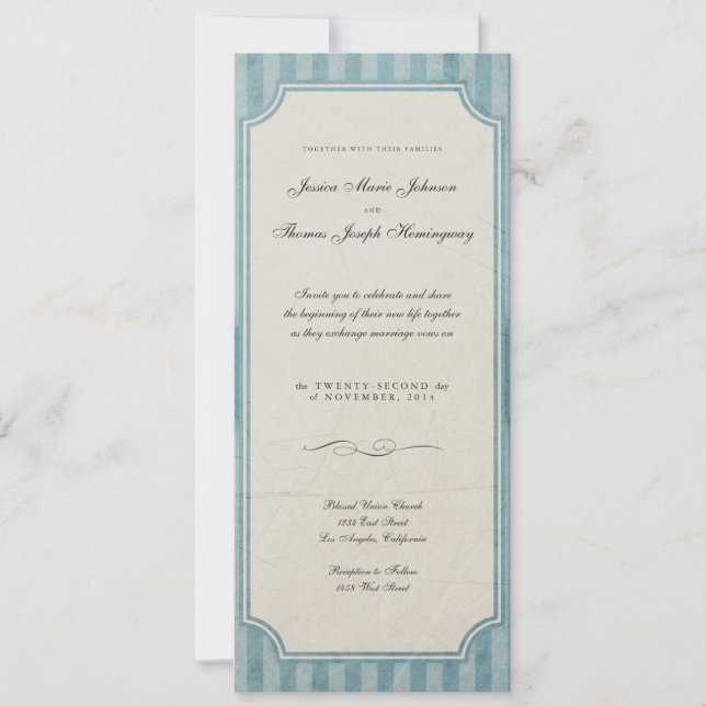 Vintage Charm Blue Monogram Wedding Invitations (Front)