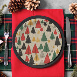 Vintage Charm: Christmas Tree Pattern Paper Plate<br><div class="desc">Wrap your holiday gifts in timeless elegance with our 'Vintage Charm' paper plates, featuring a nostalgic pattern inspired by classic Christmas motifs. Against a rustic paper background, enchanting line drawings of Christmas trees in yellow, green, red, and black gracefully adorn the surface. Each tree exudes simplicity and charm, evoking memories...</div>