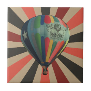 Vintage Charm - Colourful Hot Air Balloon Retro Tile