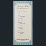 Vintage Charm Custom Blue Wedding Program Programme<br><div class="desc">This design features a dusty blue striped background, and a simple, elegant ticket-like cream frame. The text alternates between classic Garamond and script wedding fonts, with an added script flourish for style. The design has been given a distressed, aged feel to complement the vintage design. These wedding programs are classic...</div>