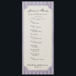 Vintage Charm Custom Lilac Purple Wedding Program Programme<br><div class="desc">This design features a dusty lilac purple striped background, and a simple, elegant ticket-like cream frame. The text alternates between classic Garamond and script wedding fonts, with an added script flourish for style. The design has been given a distressed, aged feel to complement the vintage design. These wedding programs are...</div>