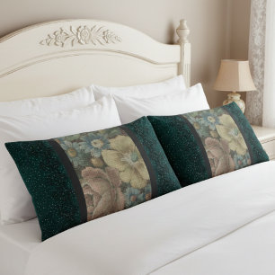 Vintage Charm: Floral Burlap with Teal Elegance Pillowcase