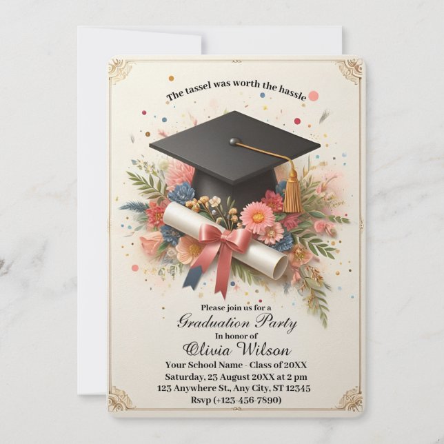 Vintage Charm Floral Graduation Party Invitation (Front)