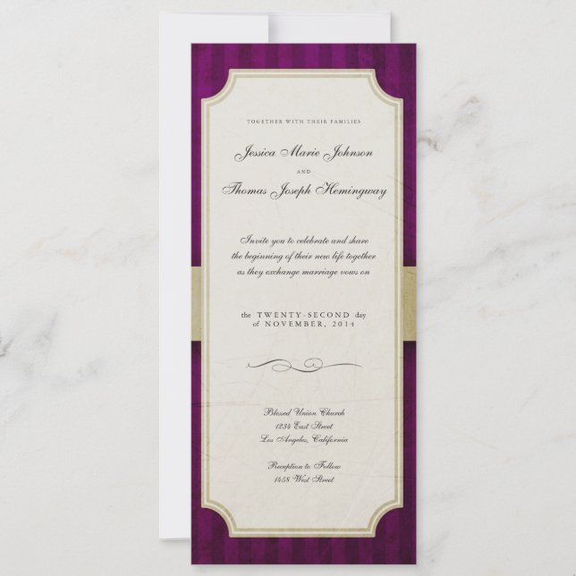 Vintage Charm Ivory & Aubergine Monogram Wedding Invitation (Front)