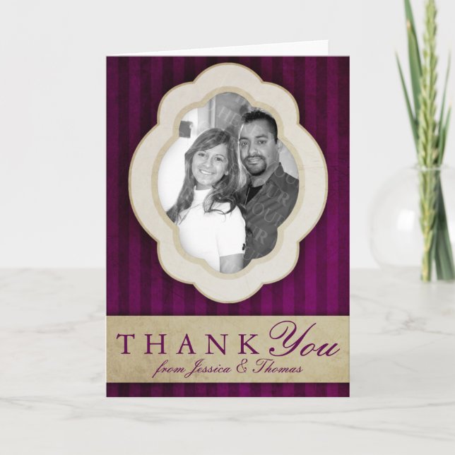 Vintage Charm Ivory & Aubergine Photo Thank You (Front)