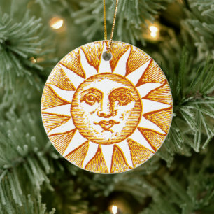 Vintage Charm: Mystical Sun Elegance Ceramic Tree Decoration