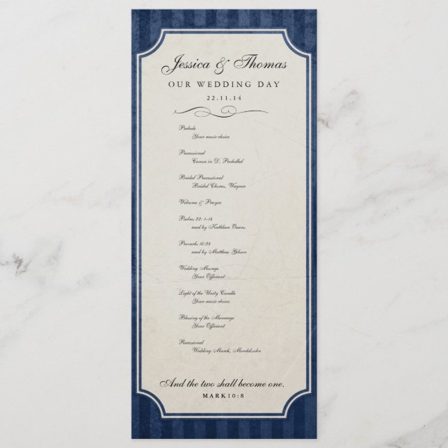 Vintage Charm Navy Blue Wedding Program Programme (Front)