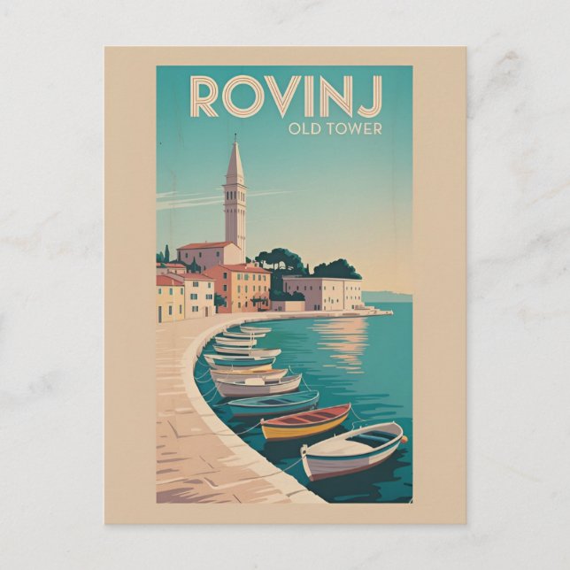 Vintage Charm: Old Tower of Rovinj Postcard (Front)