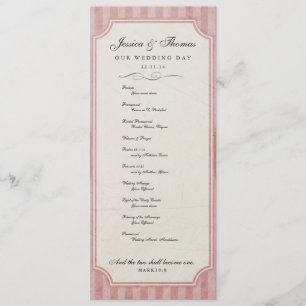 Vintage Charm Strawberry Pink Wedding Program Programme