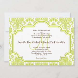 Vintage Chartreuse Damask Wedding Invitations