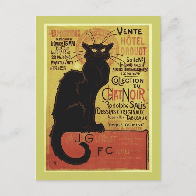 Vintage Chat Noir, Vente Hôtel Drouot Steinlen Postcard (Front)
