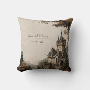Vintage Chateau Autumn Forest Rustic Wedding Cushion